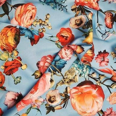 Шовк Армані квітковий троянди голубий фон
